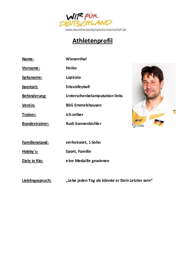 Heiko Wiesenthal Kapitän Sitzvolleyballnationalmannschaft