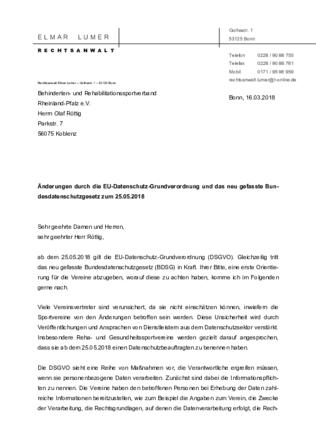 Informationsschreiben zum Datenschutz