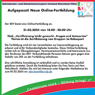 Teaserbild mit dem Hinweis zur Online-Fortbildung