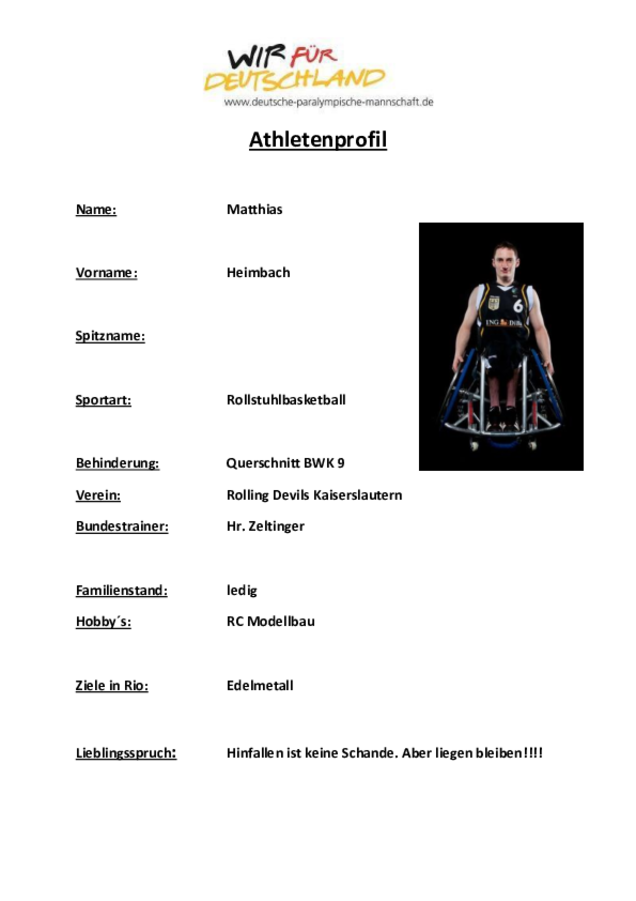 Mathias Heimbach Rollstuhlbasketballer